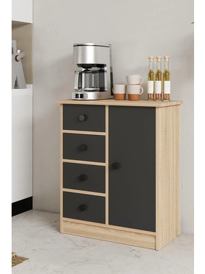 Hofga Elmar Çok Amaçlı Banyo Dolabı Kiler Dolabı Kahve Köşesi Antrasit Meşe