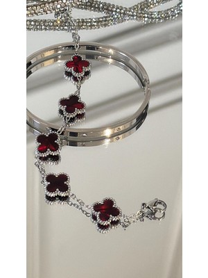 Bordo Yonca Bileklik