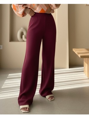 Moda Morfo Salaş Triko Pantolon    -Bordo