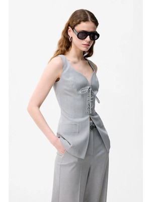 Adl Bağlama Detaylı Yelek Gri 17945706001