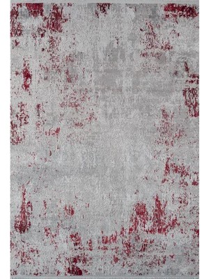 Sanat Halı Doku 1082 Gri Kırmızı Eskitme Desenli Makine Halısı