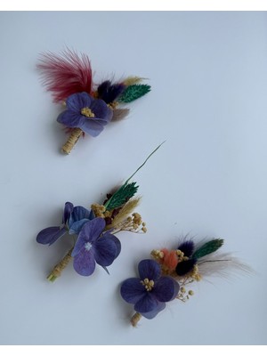 Bivalvia Accessories Mor Ortanca Damat Yaka Çiçeği Seti 1