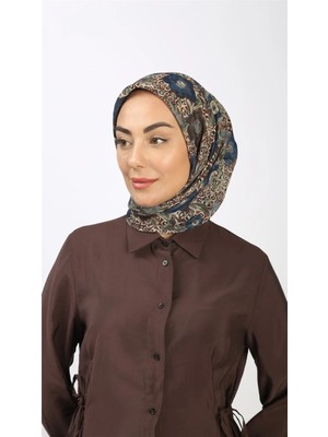 Lo'cella Pamuklu Soft Eşarp 4550-3 Kahve-Mavi