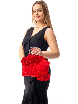 Gustello Sena | Gümüş Metal D Saplı Çiçek Çanta El Çantası Abiye Günlük Şık Kadın Çantası