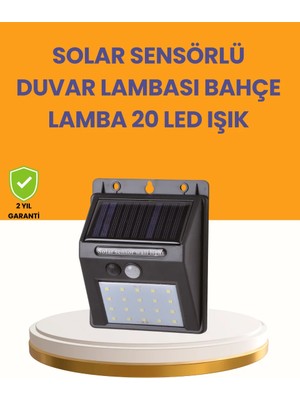 Uravas Store 20 LED Güneş Enerjili Hareket Sensörlü Dış Mekan Duvar Lambası