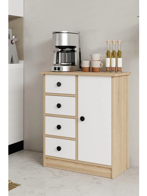Hofga Elmar Çok Amaçlı Banyo Dolabı Kiler Dolabı Kahve Köşesi Beyaz Meşe