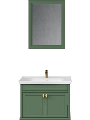 Creavit Antik Kapaklı 80 cm Zeytuni Lavabo Dolabı Ikili Set