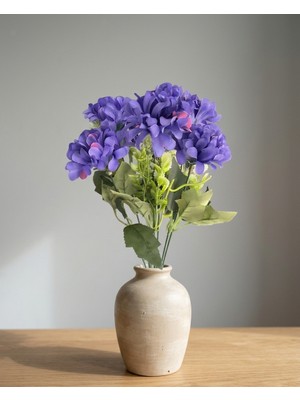 Yasima Yapay 7 Dallı Şimşir Aranjmanlı Mor Ortanca Ev Dekorasyon Çiçeği