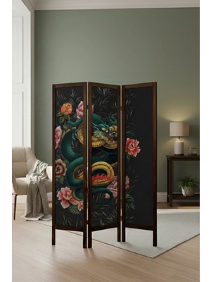 Artavessa Premium Ahşap Çerçeveli 3 Kanatlı Kanvas Paravan - Modern Desenli Seperatör - 138X170 cm