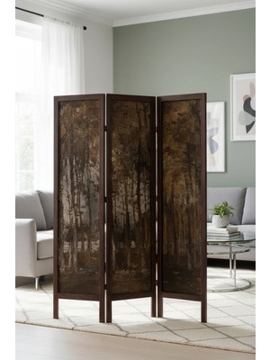 Artavessa Premium Ahşap Çerçeveli 3 Kanatlı Kanvas Paravan - Modern Desenli Seperatör - 138X170 cm