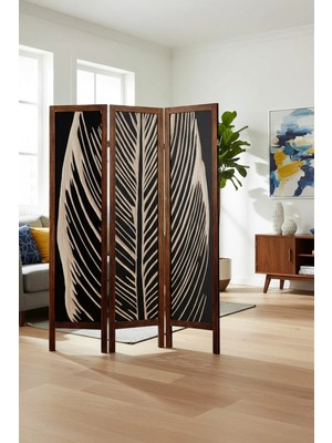 Artavessa Premium Ahşap Çerçeveli 3 Kanatlı Kanvas Paravan - Modern Desenli Seperatör - 138X170 cm