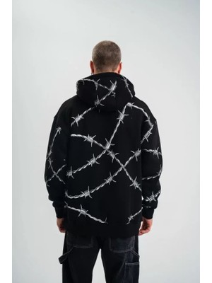 Ru Collective Polızeı Premium Kalite Kapşonlu Varak ve Pano Baskılı Sweatshirt - Siyah