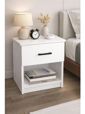 %100 Mdf Komodin Çekmeceli Başucu Komodin - Beyaz