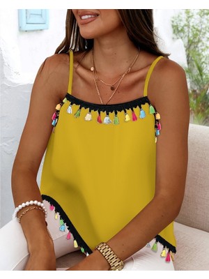 Ru Collective Kadın Ip Askılı Püskül Detaylı Sandy Bluz