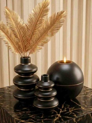 Luniva Home Dekoratif Jüt Tepsili Ev,ofis ve Hediyelik Modern Rustik  Dekor Seti (Çiçekler ve Mum Dahildir)