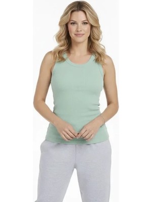 Ru Collective Fitilli Atlet Sıfır Yaka Slim Fit Arka Baskılı Spor Atlet - Mint Yeşili