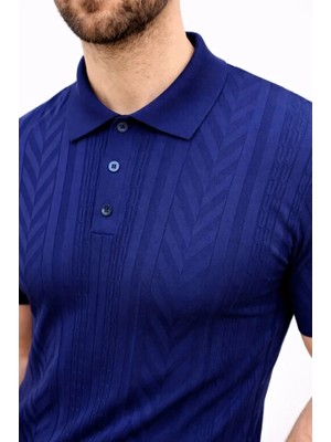 MiraLive Erkek Yazlık Triko Tişört Kısa Kol Polo Yaka Düğmeli T-Shirt - Lacivert