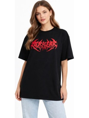 Ru Collective Baskılı T-Shirt Yazlık Kısa Kol Bisiklet Yaka Rahat Kalıp Tişört - Siyah
