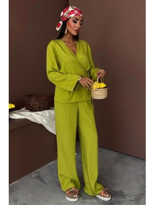 Ru Collective Kruvaze Model Klasik Pantolonlu Çupra Keten Takım 10191