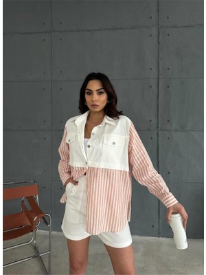 Ru Collective Gabardin Şort - Gabardin - Çizgili Keten Garnili Ceket Takım - Orange