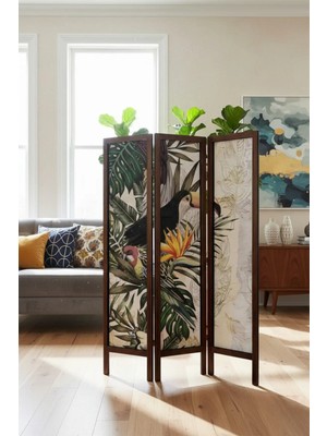 Artavessa Premium Ahşap Çerçeveli 3 Kanatlı Kanvas Paravan - Modern Desenli Seperatör - 138X170 cm