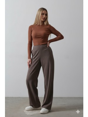 Ru Collective Beli Yarım Lastikli Palazzo Pantolon - Kahve