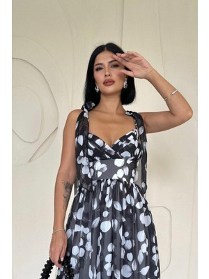 Ru Collective Siyah Şifon Drapeli Elbise