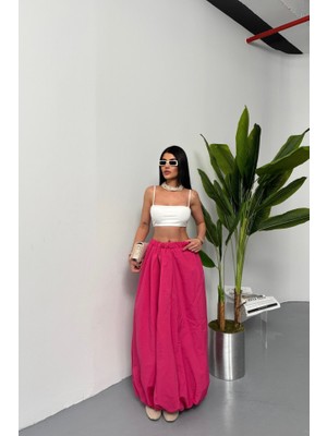 Ru Collective Bel Lastikli Balon Etek Şanel Boy Soft Kumaş - Fuşya