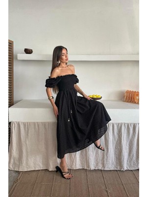 Ru Collective Siyah Gipeli Brode Elbise