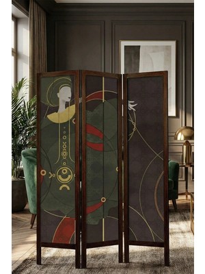 Artavessa Premium Ahşap Çerçeveli 3 Kanatlı Kanvas Paravan - Modern Desenli Seperatör - 138X170 cm