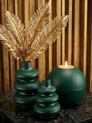 Luniva Home Dekoratif Jüt Tepsili Ev,ofis ve Hediyelik Modern Rustik  Dekor Seti (Çiçekler ve Mum Dahildir)