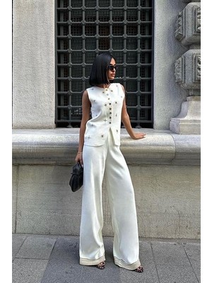 Ru Collective Paulo Gold Düğmeli Yelek Pantolon Takım 9976