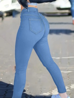 Ru Collective Kadın Yüksek Bel Önden Düğmeli Dar Kesim Kot Pantolon