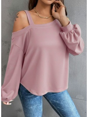 Ru Collective Kadın Uzun Kollu Tek Omuz Askı Detay Salaş Dalgıç Bluz