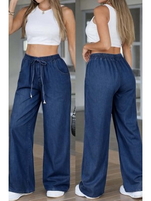 Ru Collective Kadın Yüksek Bel Lastikli Bağcıklı Kot Pantolon