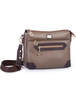 Nas Bag Kadın Spor Şık Günlük Postacı Çapraz Çanta (En 25 cm ;boy 22 cm ) Vizon Kahve Victoria