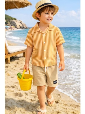 Modanino Erkek Çocuk Alt-Üst Takım (Waffle Gömlek+Ottoman Şort) 3-12 Yaş 12569HC