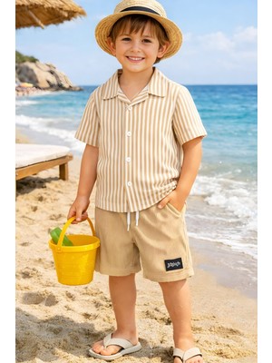 Modanino Erkek Çocuk Alt-Üst Takım (Waffle Gömlek+Ottoman Şort) 3-12 Yaş 12569HC