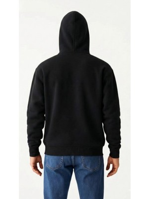 Ru Collective Samuray Ninja Çift Kapüşonlu Zıp Fermuarlı Kanguru Cepli Tam Fermuarlı Hoodie Sweatshirt - Siyah