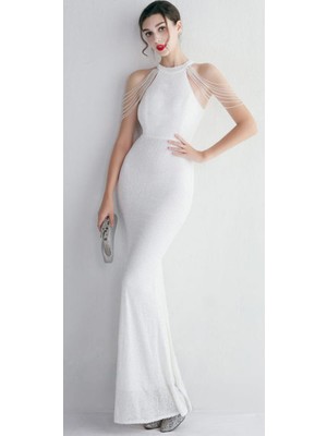 Hanife Glam Couture Hanife Glam Halter Yaka Boncuk Işlemeli Pulpayet Elbise