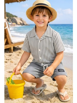 Modanino Erkek Çocuk Alt-Üst Takım (Waffle Gömlek+Ottoman Şort) 3-12 Yaş 12569HC