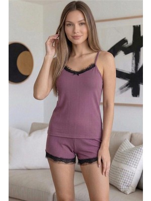 Pijama Evi Gül Kurusu Pegasus Dantel Detaylı Ip Askı Şortlu Örme Pijama Takımı