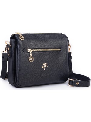 Nas Bag Kadın Siyah Çapraz Çanta Kalın Ayarlanabilir Askılı Ergonomik Tasarım 26 x 22 cm
