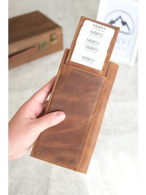 Norvi Leather Telefon Bölmeli Mıknatıslı Hakiki Deri Cüzdan Taba 1023