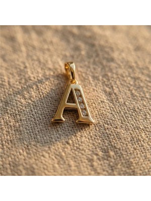 Zeino A Harfi Zirkon Taş Detaylı Kolye Ucu - 14K Altın Rengi Kaplama, 1,9 cm