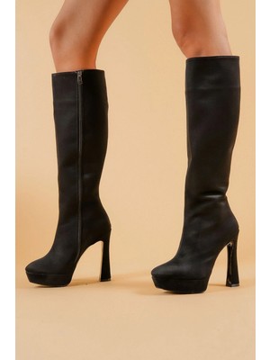 Ayakkabı Ateşi Lily Siyah Süet Topuklu Kadın Çizme