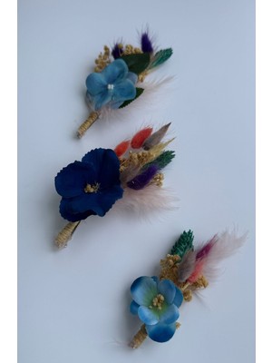 Bivalvia Accessories Mavi Ortanca Damat Yaka Çiçeği Seti 3