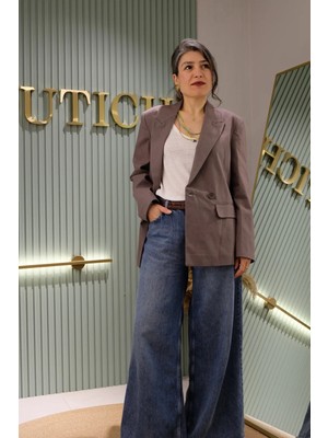Boutich Kadın Koyu Mürdüm Oversize Kruvaze Yaka Blazer Ceket