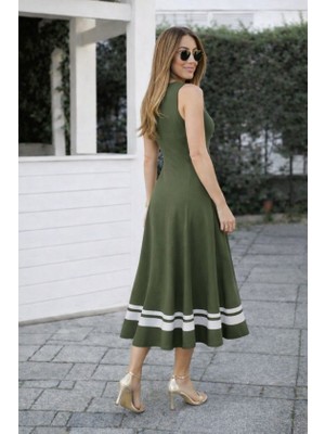 Ru Collective Kadın Askılı Yuvarlak Yakalı Etek Ucu Şerit Detaylı Uzun Viskon Elbise