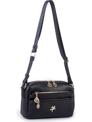 Nas Bag Kadın  Çok Bölmeli Orta Boy Çapraz Omuz Çantası Siyah Victoria